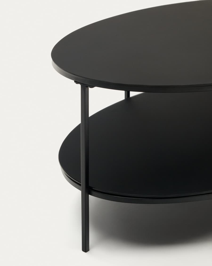 Fideia tempered glass and metal coffee table with a glossy black finish, Ø 110 cm