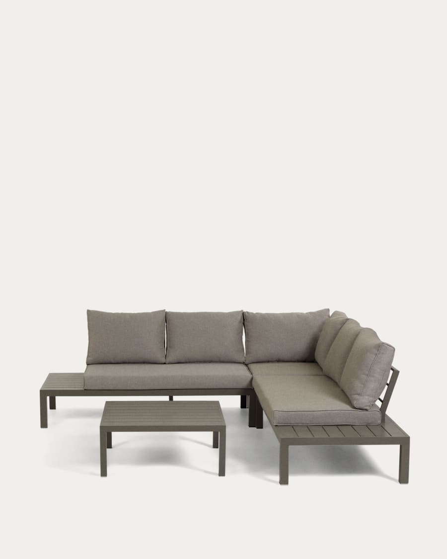 Divano angolare 5 posti componibile e tavolo Duka in alluminio marrone