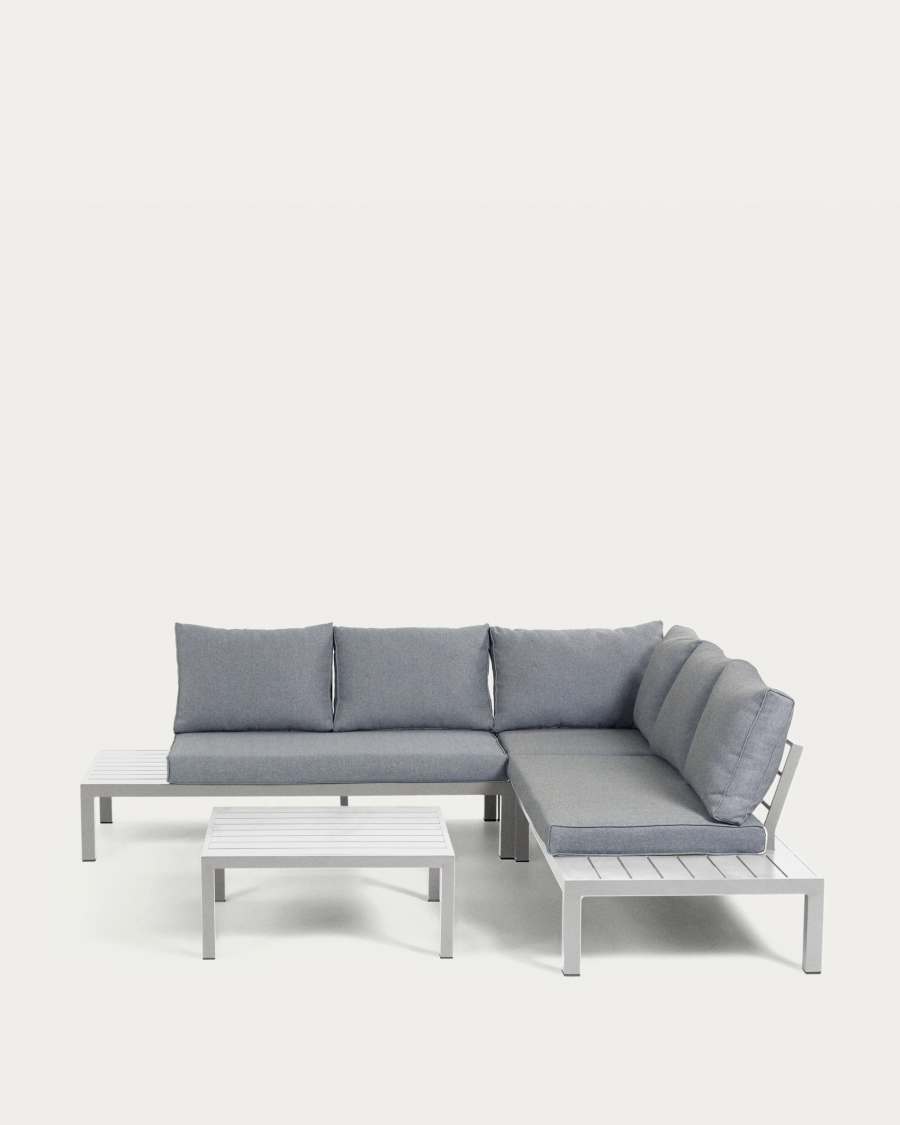Duke outdoor set containing a 5-seater corner sofa and white aluminium table