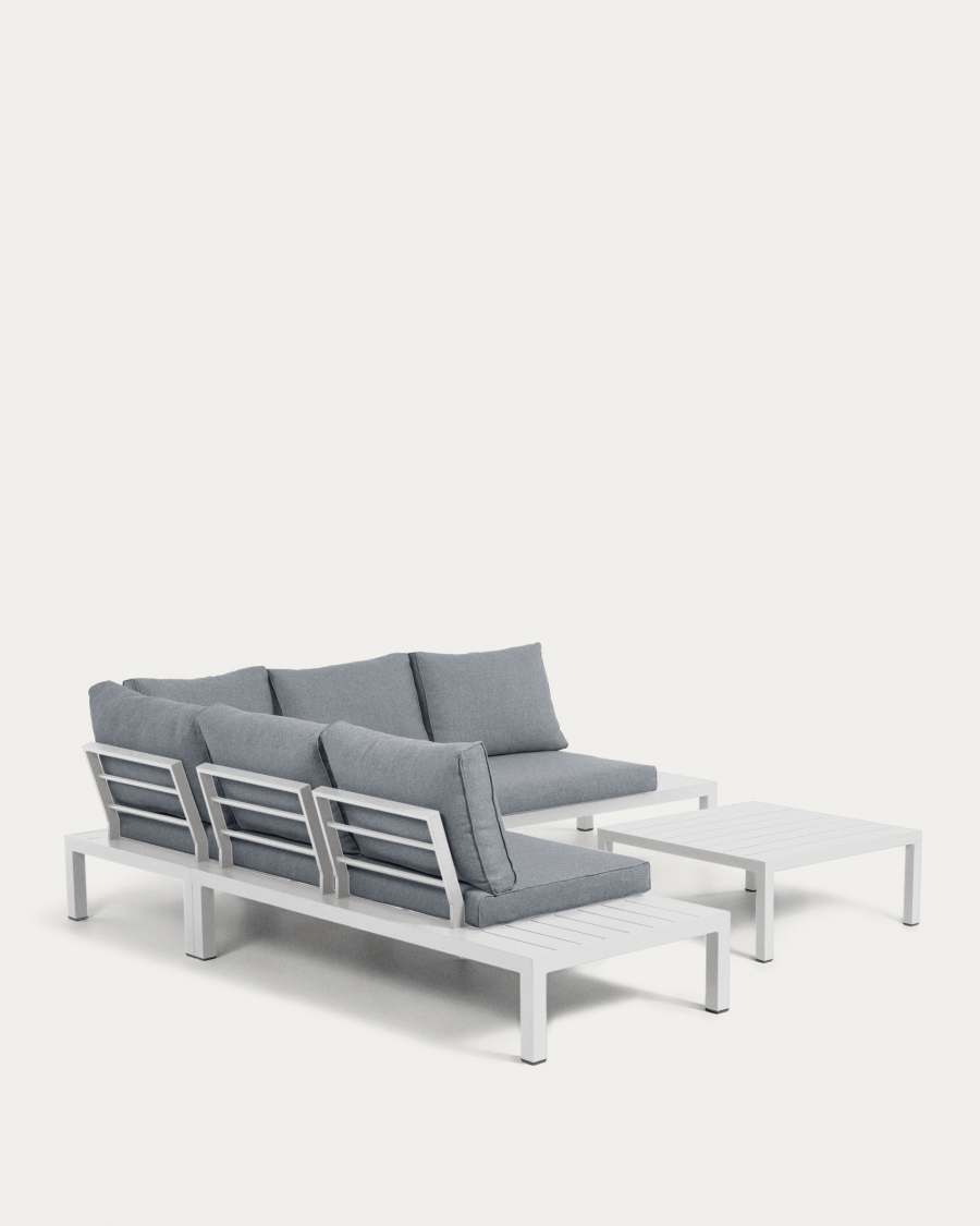 Duke outdoor set containing a 5-seater corner sofa and white aluminium table