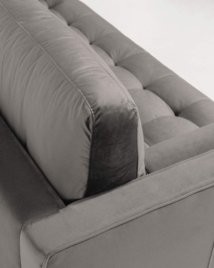 3θ καναπές με σκαμπό Debra, γκρι βελούδο, 222εκ