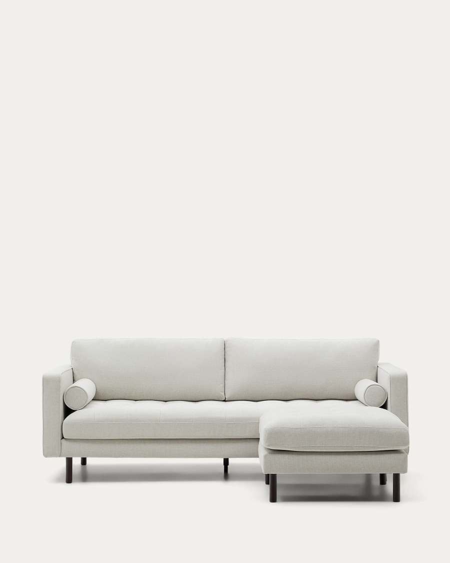 Debra 3-zitsbank met parelkleurige chenille voetenbank en poten met wengé afwerking 222 cm FSC Mix Credit