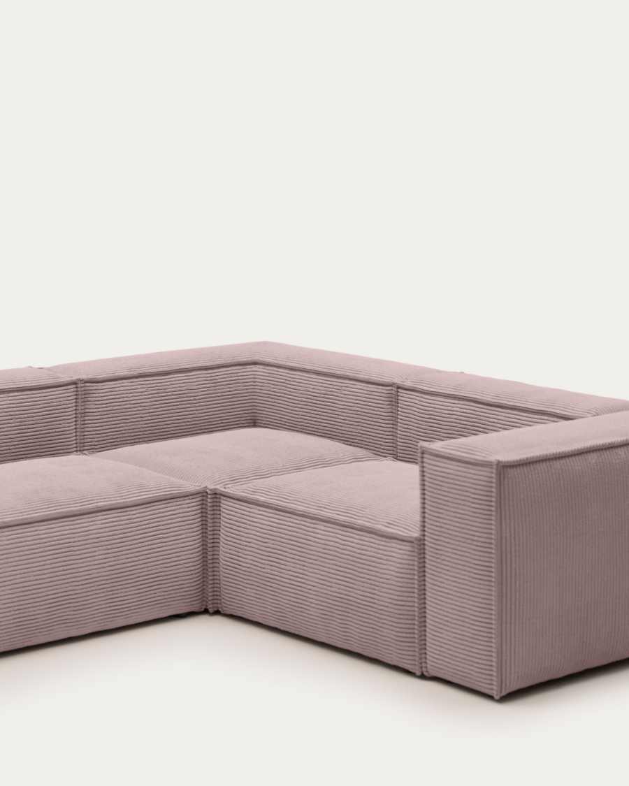Blok 4 seater corner sofa in pink wide seam corduroy, 320 x 230 cm / 230 x 320 cm FSC Mix Credit