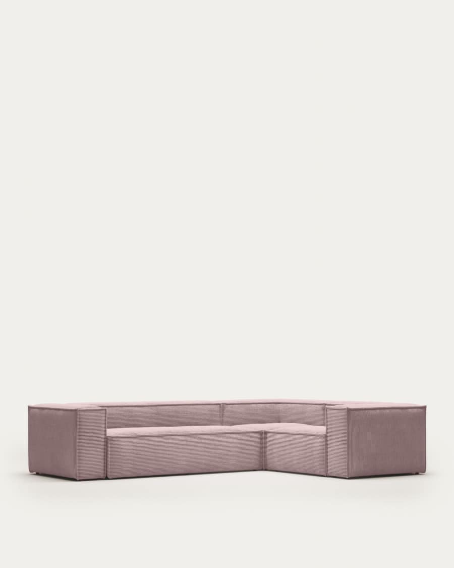 Blok 4 seater corner sofa in pink wide seam corduroy, 320 x 230 cm / 230 x 320 cm FSC Mix Credit