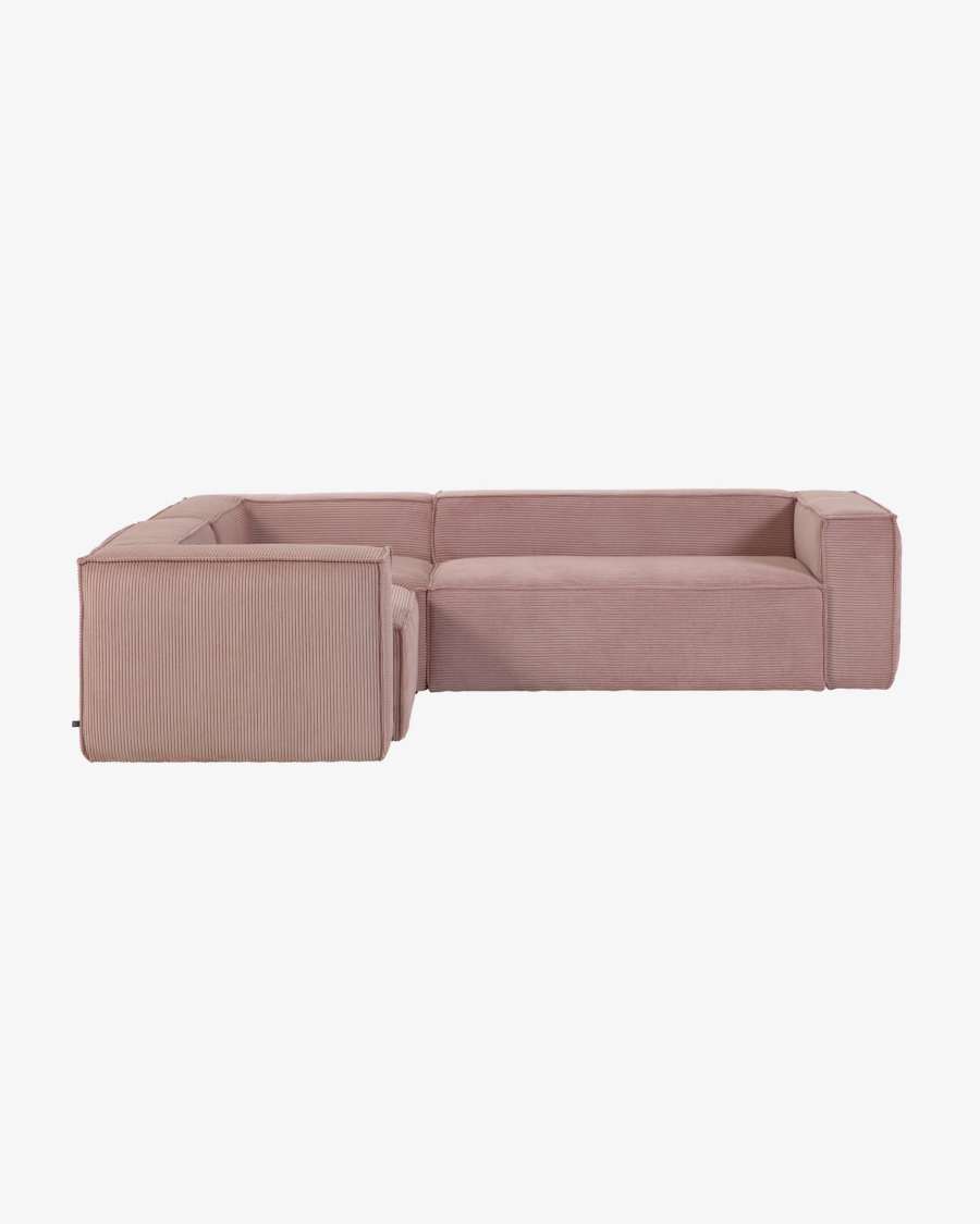 Blok 4 seater corner sofa in pink wide seam corduroy, 320 x 230 cm / 230 x 320 cm FSC Mix Credit