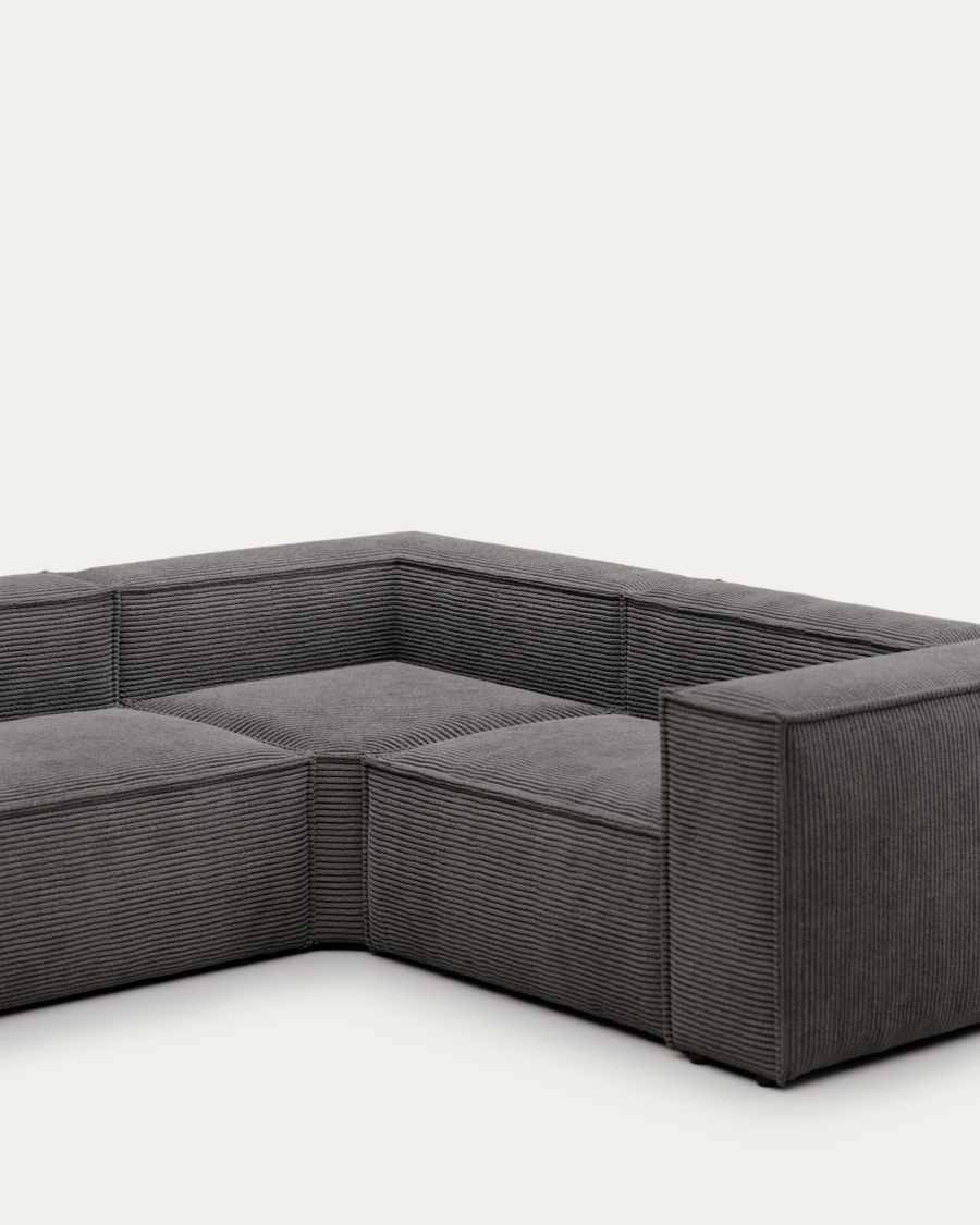 Blok 4 seater corner sofa in grey wide seam corduroy, 320 x 230 cm / 230 x 320 cm FR