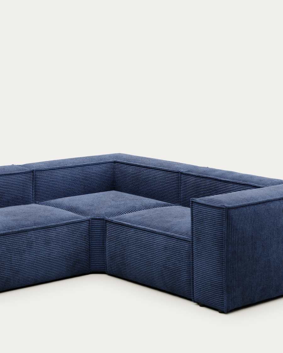 Blok 4 seater corner sofa in blue wide seam corduroy, 320 x 230 cm / 230 x 320 cm FR