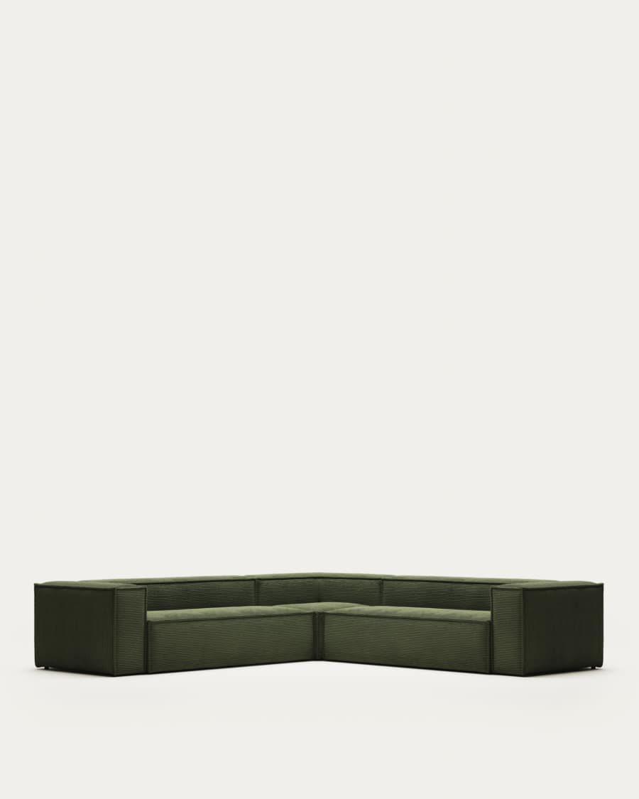 Blok 6 seater corner sofa in green corduroy, 320 x 320 cm FR