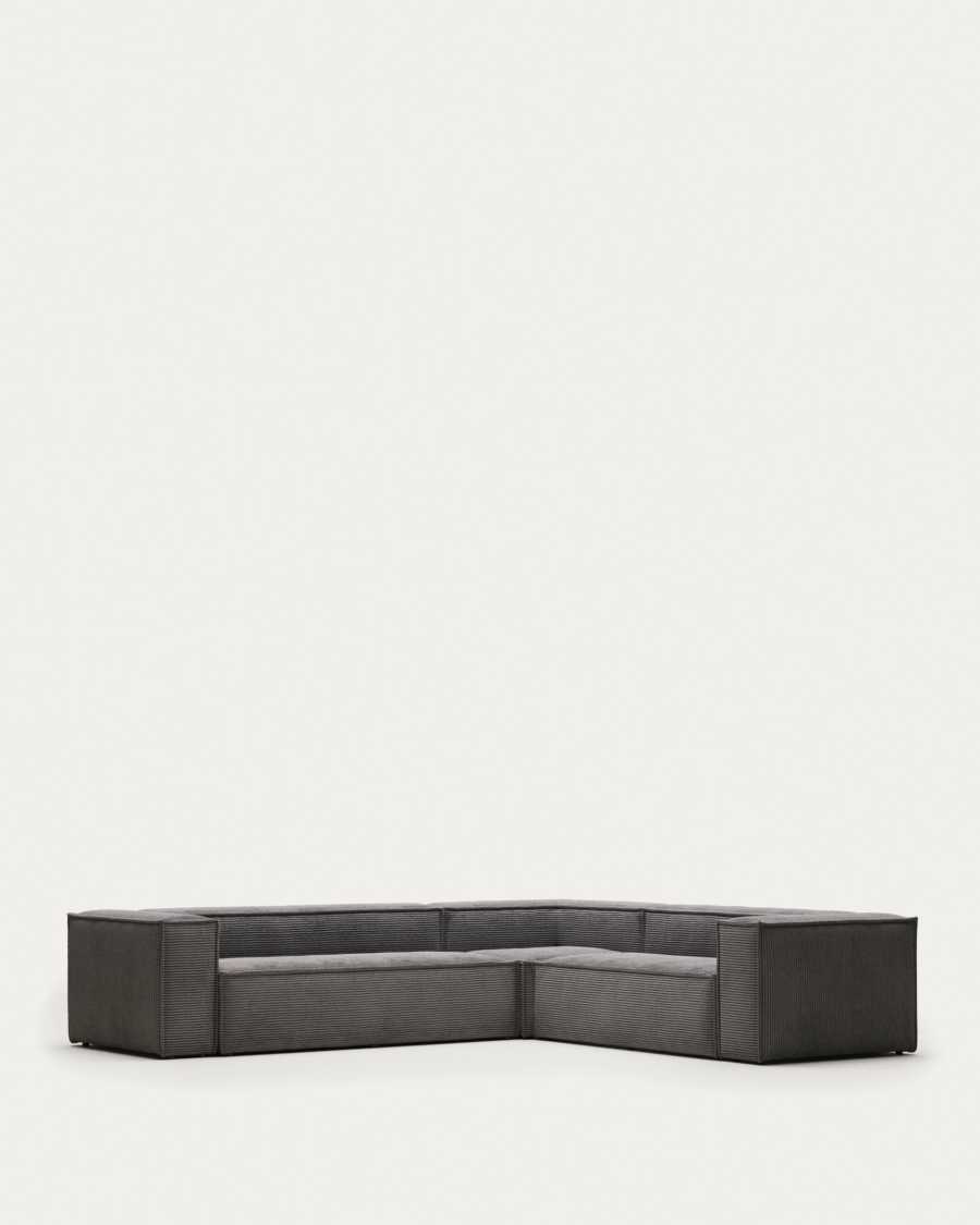 Blok 5 seater corner sofa in grey wide seam corduroy, 320 x 290 / 290 x 320 cm