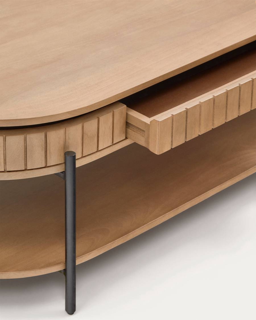 Licia mango wood coffee table with 1 drawer, with a natural finish and metal, 130 x 65 cm