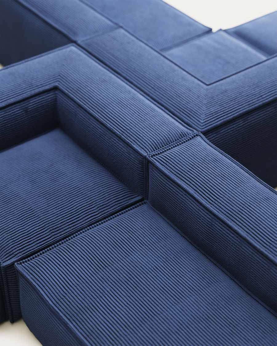 Blok 4 seater corner sofa in blue corduroy, 290 x 290 cm FR