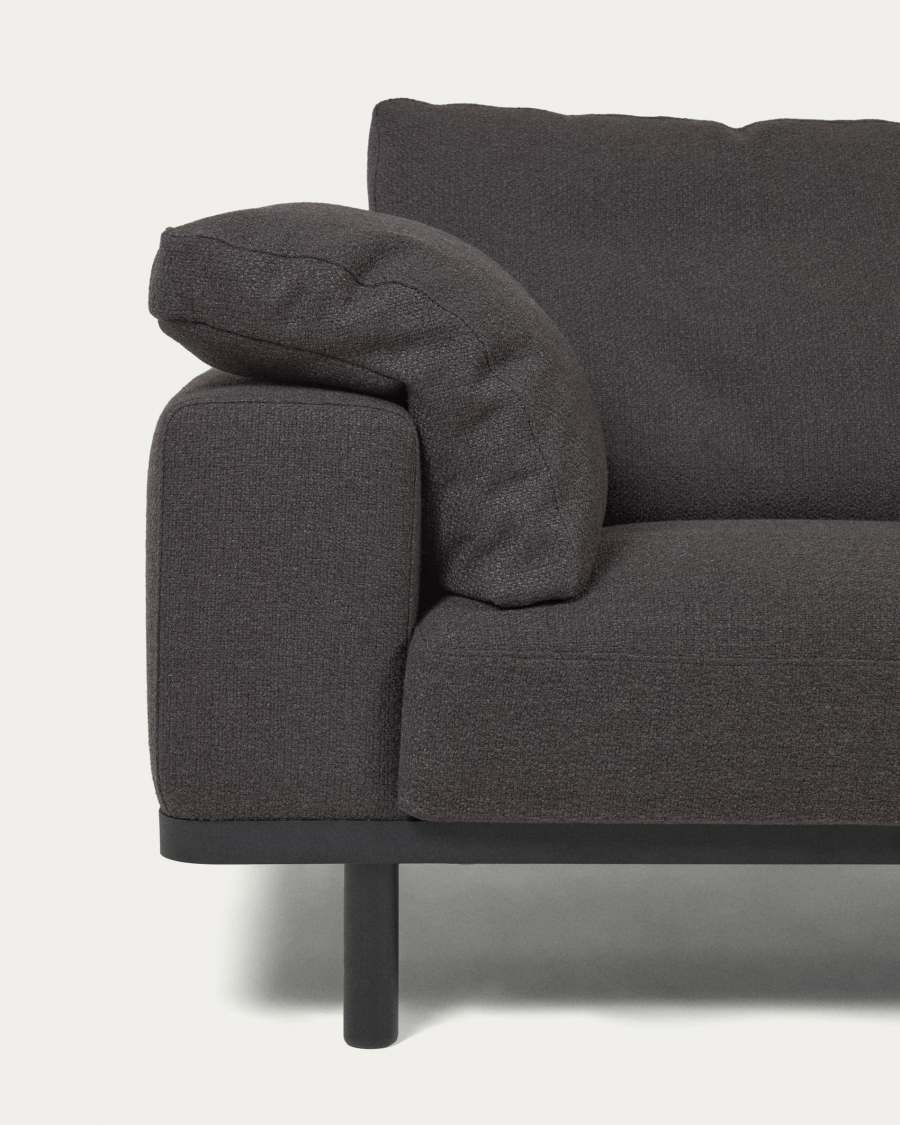 Sofá Noa 3 plazas con cojines gris patas acabado oscuro 230 cm