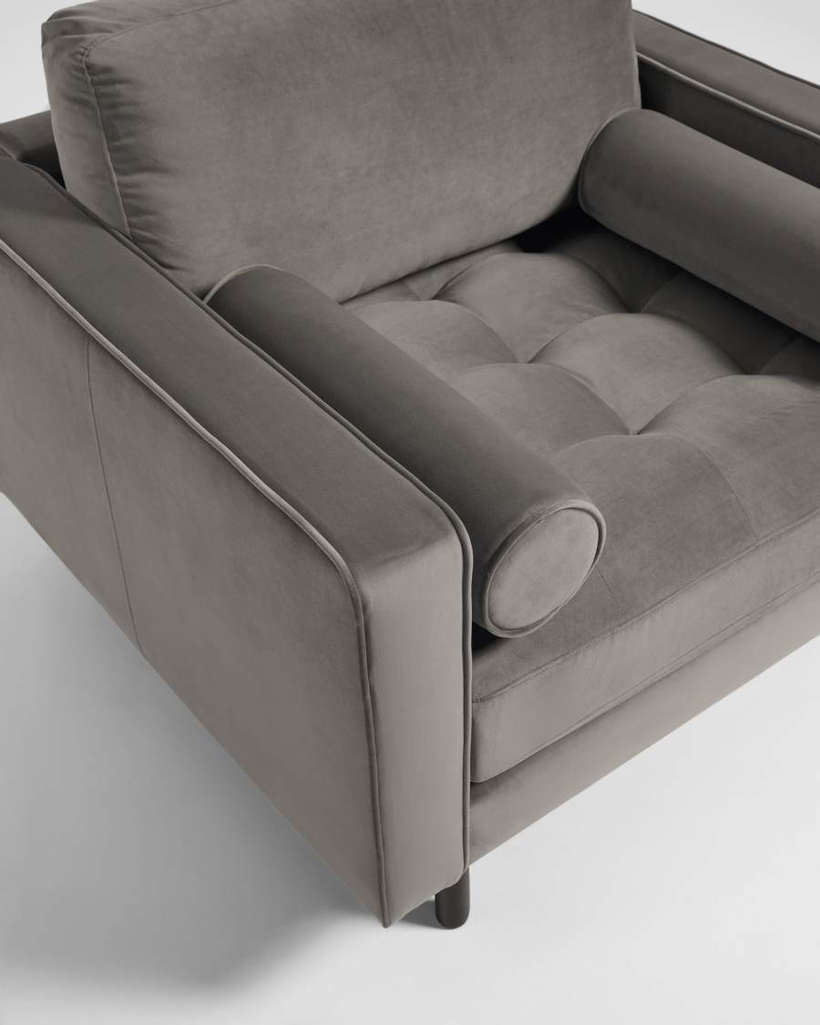 Debra armchair in grey velvet with beech wood legs