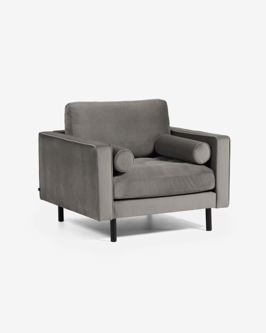 Debra armchair in grey velvet with beech wood legs