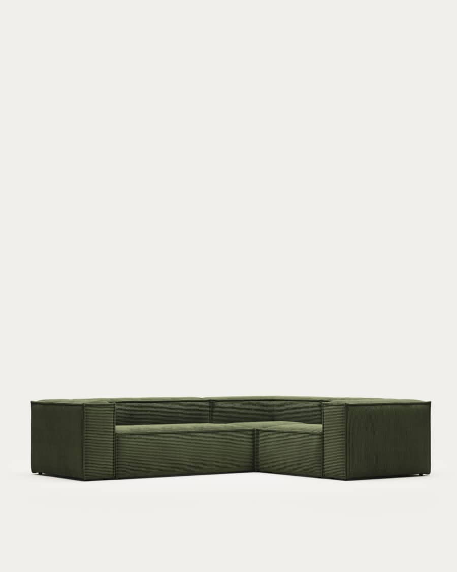 Blok green thick corduroy 3-seater corner sofa 290 x 230cm/230 x 290cm FSC Mix Credit