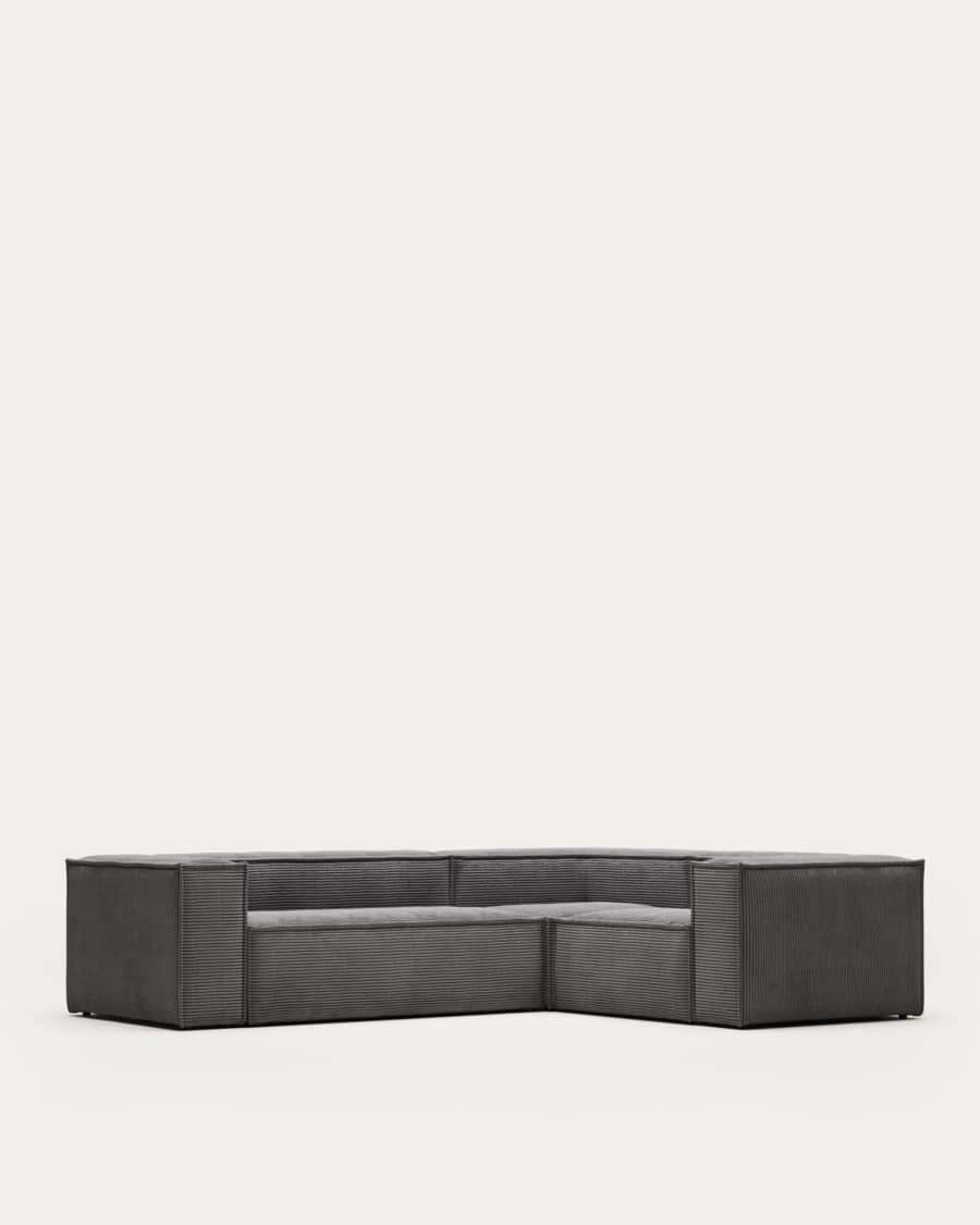 Blok fire-retardant 3-seater corner sofa in thick grey corduroy 290 x 230cm/230 x 290cm FSC Mix Credit