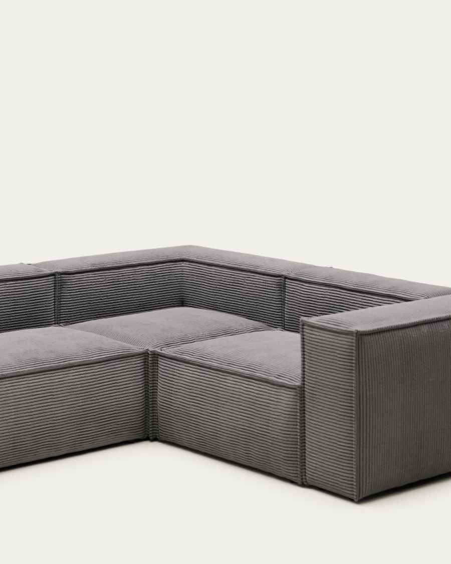 Blok fire-retardant 3-seater corner sofa in thick grey corduroy 290 x 230cm/230 x 290cm FSC Mix Credit