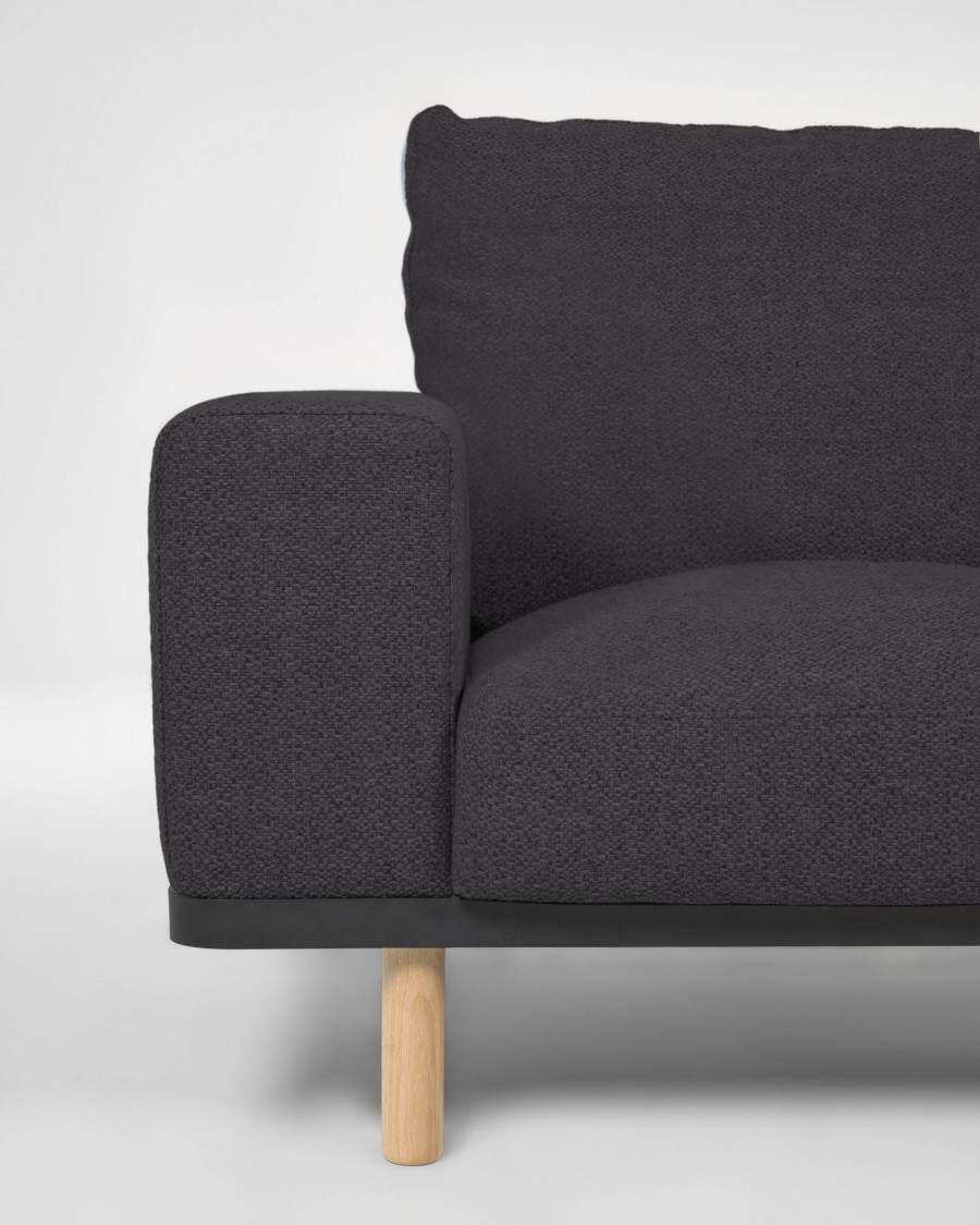Noa 3 seater sofa in grey with natural finish legs, 230 cm