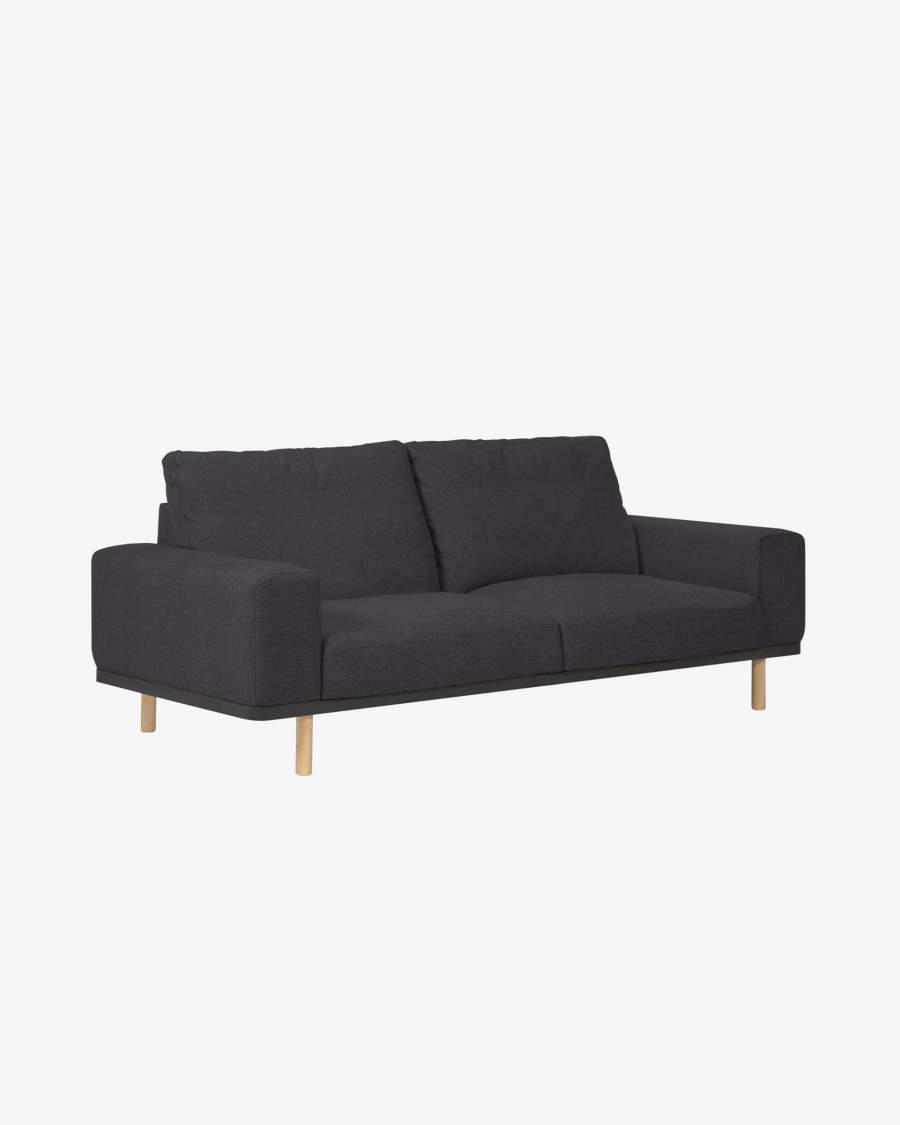 Noa 3 seater sofa in grey with natural finish legs, 230 cm