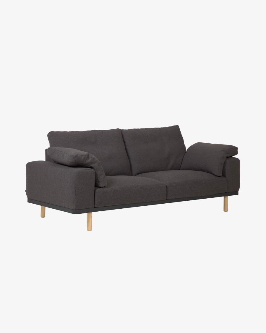 Noa 3-Sitzersofa mit Kissen grau und Beinen Natur 230 cm