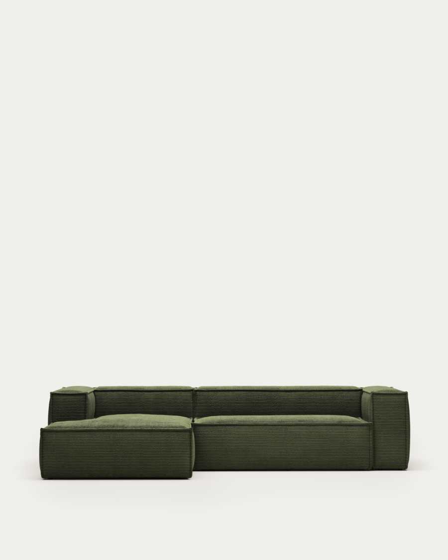 Blok 3-seater left chaise longue sofa in green thick corduroy 300cm FSC Mix Credit