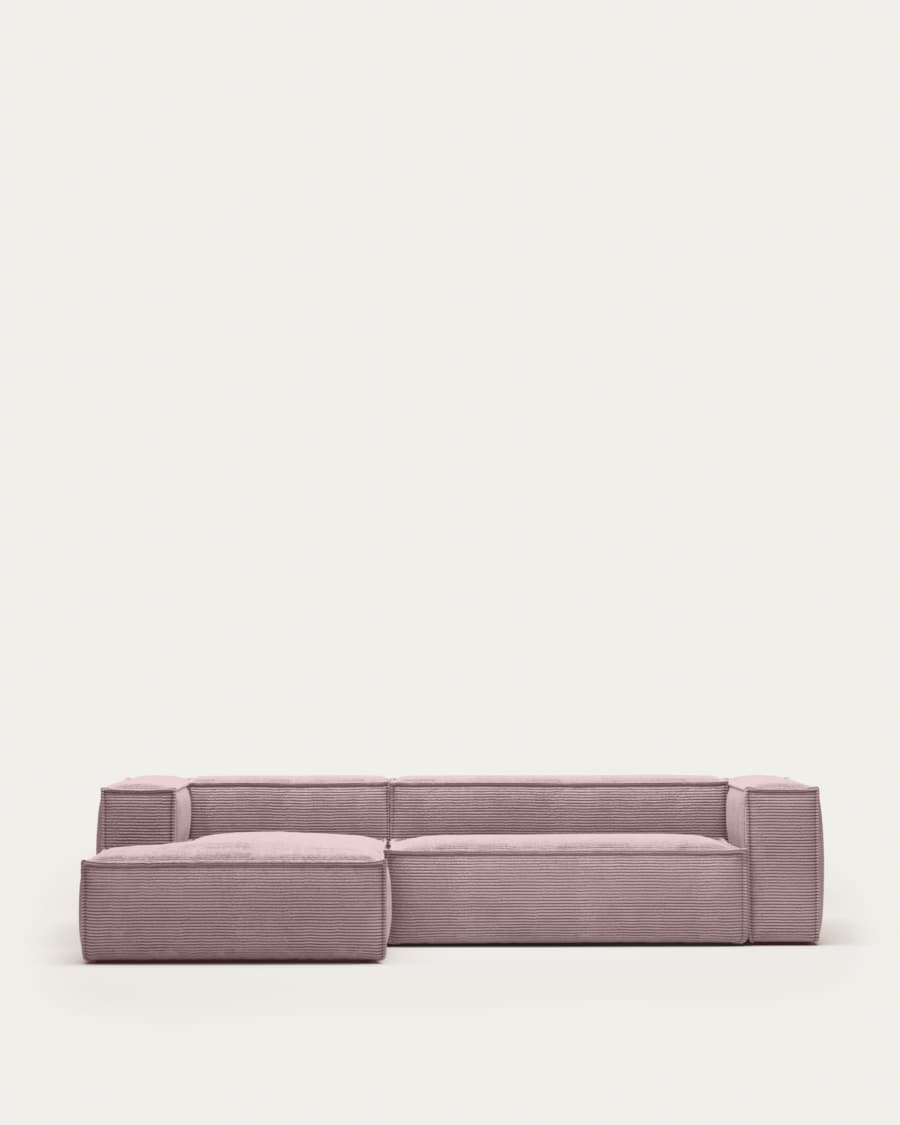 Blok 3-seater left chaise longue sofa in pink thick corduroy 300cm FSC Mix Credit