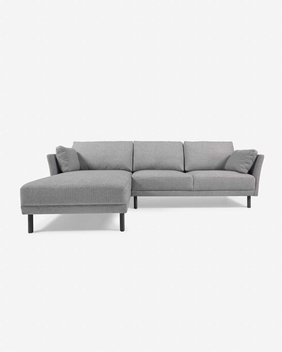 Gilma 3-Sitzer Sofa grau mit Chaiselongue links und Beinen mit dunklem Finish 260 cm