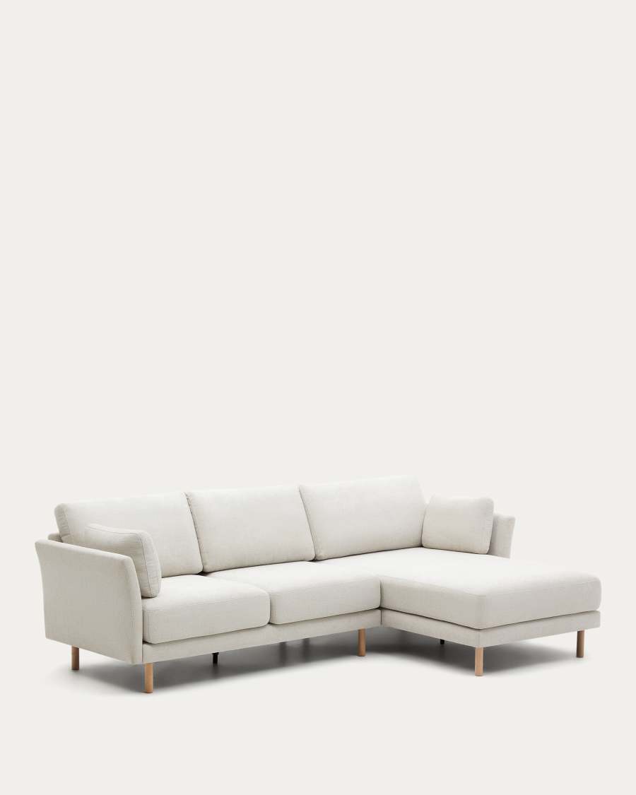 Gilma 3 seater sofa w/ right/left-hand chaise longue in chenille pearl, natural legs, 260 cm