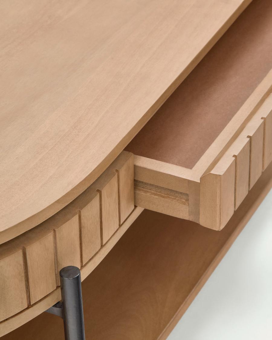 Licia mango wood coffee table with 1 drawer, with a natural finish and metal, 130 x 65 cm