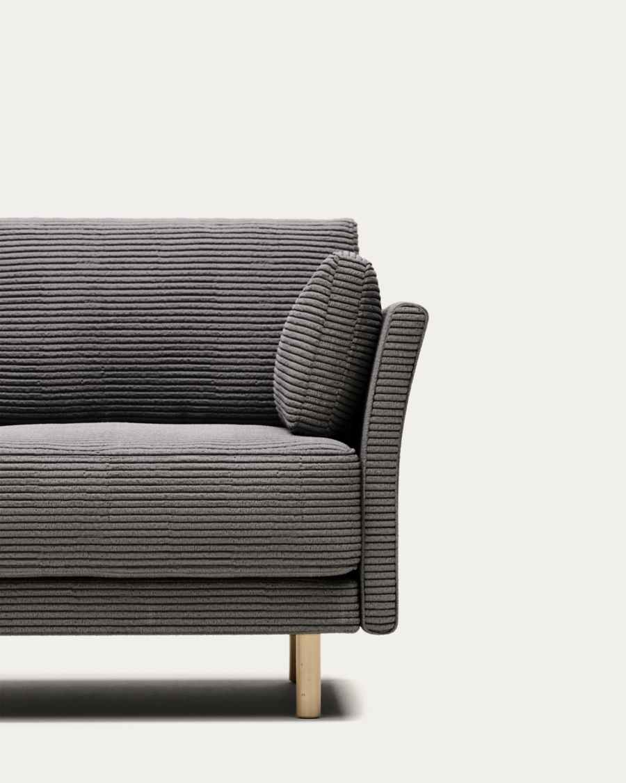 Gilma 2 seater sofa in grey wide seam corduroy with natural finish legs, 170 cm FR