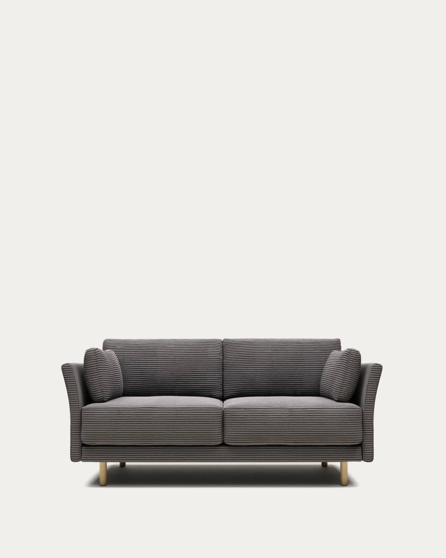 Gilma 2 seater sofa in grey wide seam corduroy with natural finish legs, 170 cm FR
