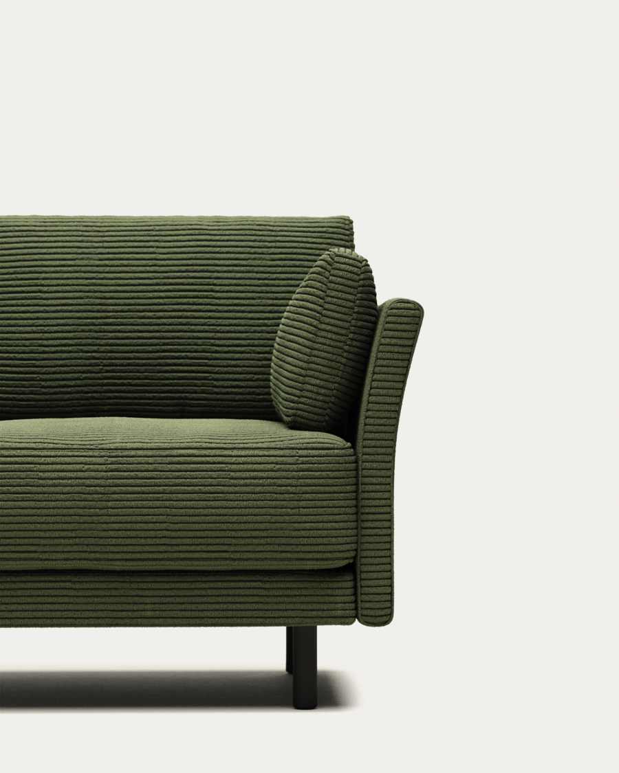 Gilma fire-retardant 2-seater sofa in thick green corduroy with black-finish legs 170cm