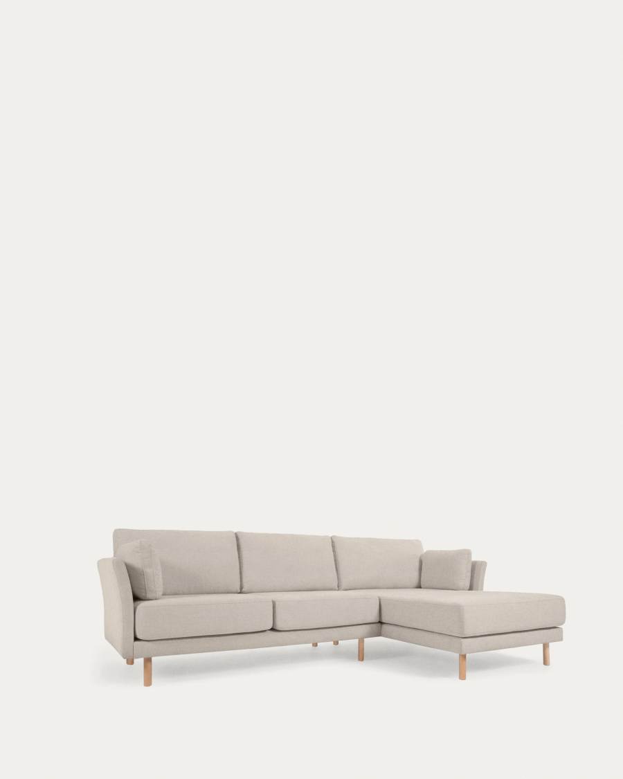 Gilma 3-Sitzer Sofa mit Chaiselongue rechts/links beige mit Beinen naturfarben 260 cm