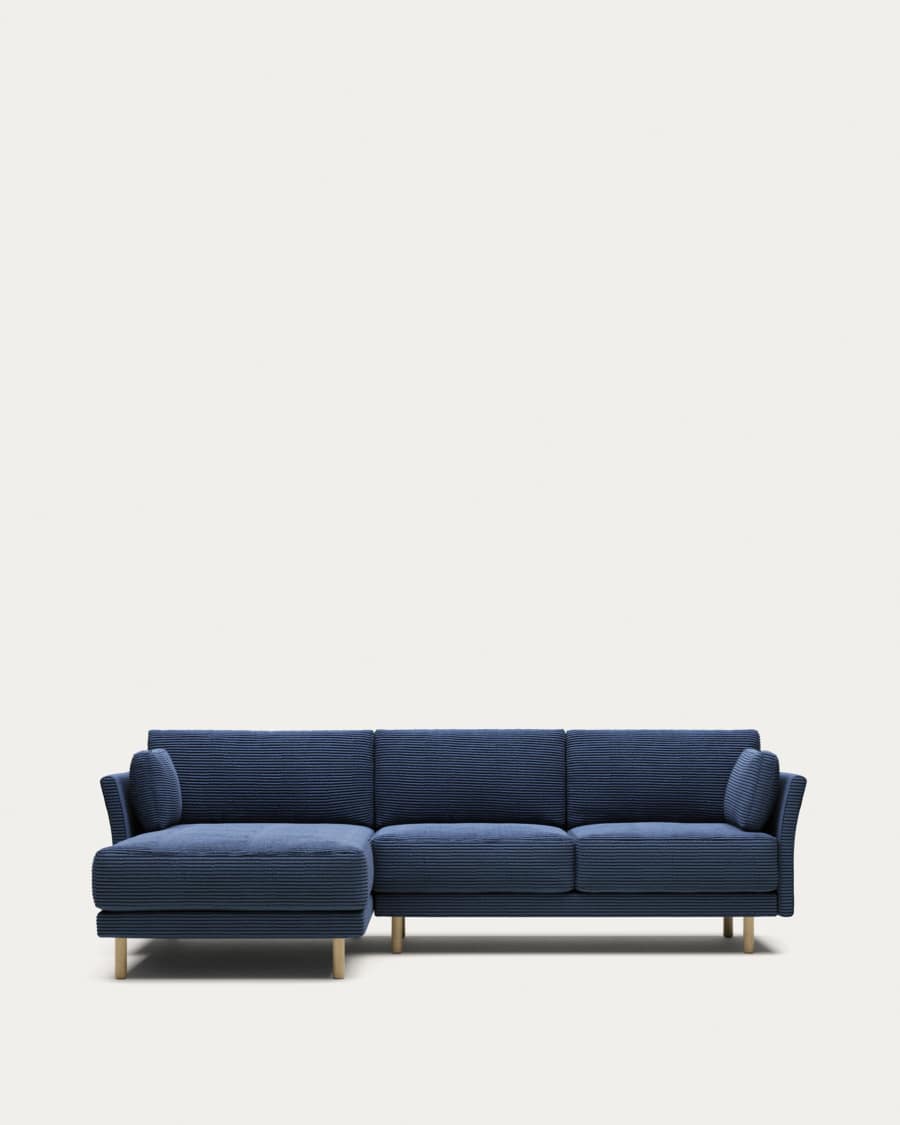 Gilma 3 seater sofa, right/left chaise in blue wide seam corduroy natural legs, 260cm FR