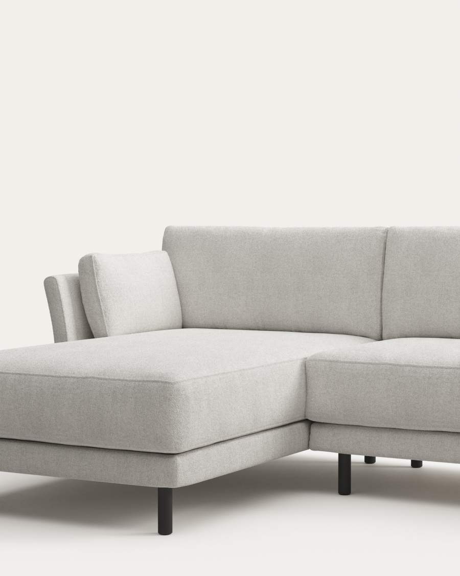 Gilma 3 seater sofa with left/right chaise in white fleece, black finish legs, 260 cm FR