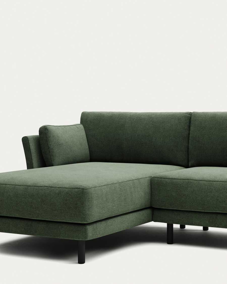 Gilma fire-retardant 3-seater sofa with right/left chaise longue in green chenille with black legs 260cm