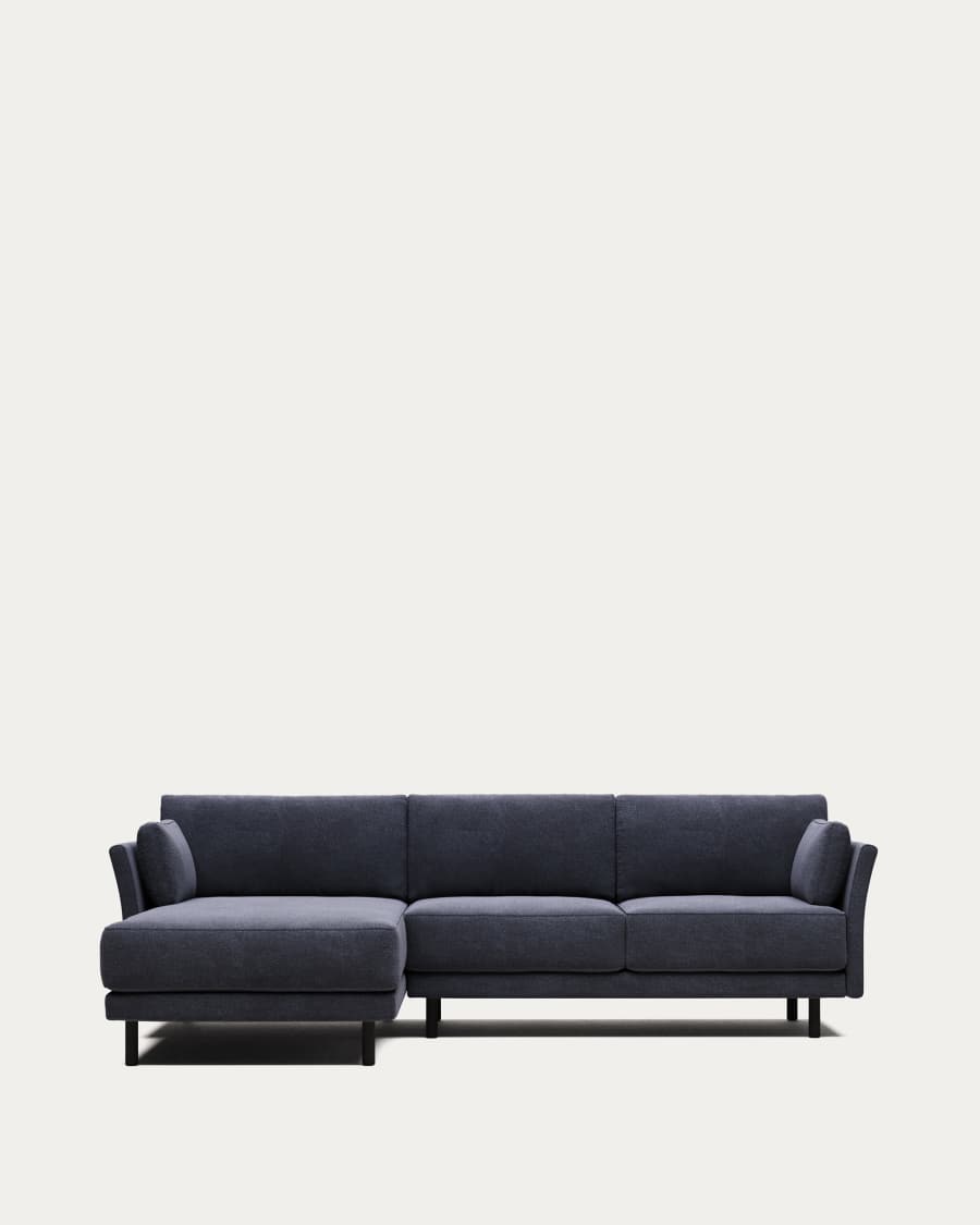 Gilma 3 seater sofa with left/right side chaise in blue and black finish legs, 260 cm FR