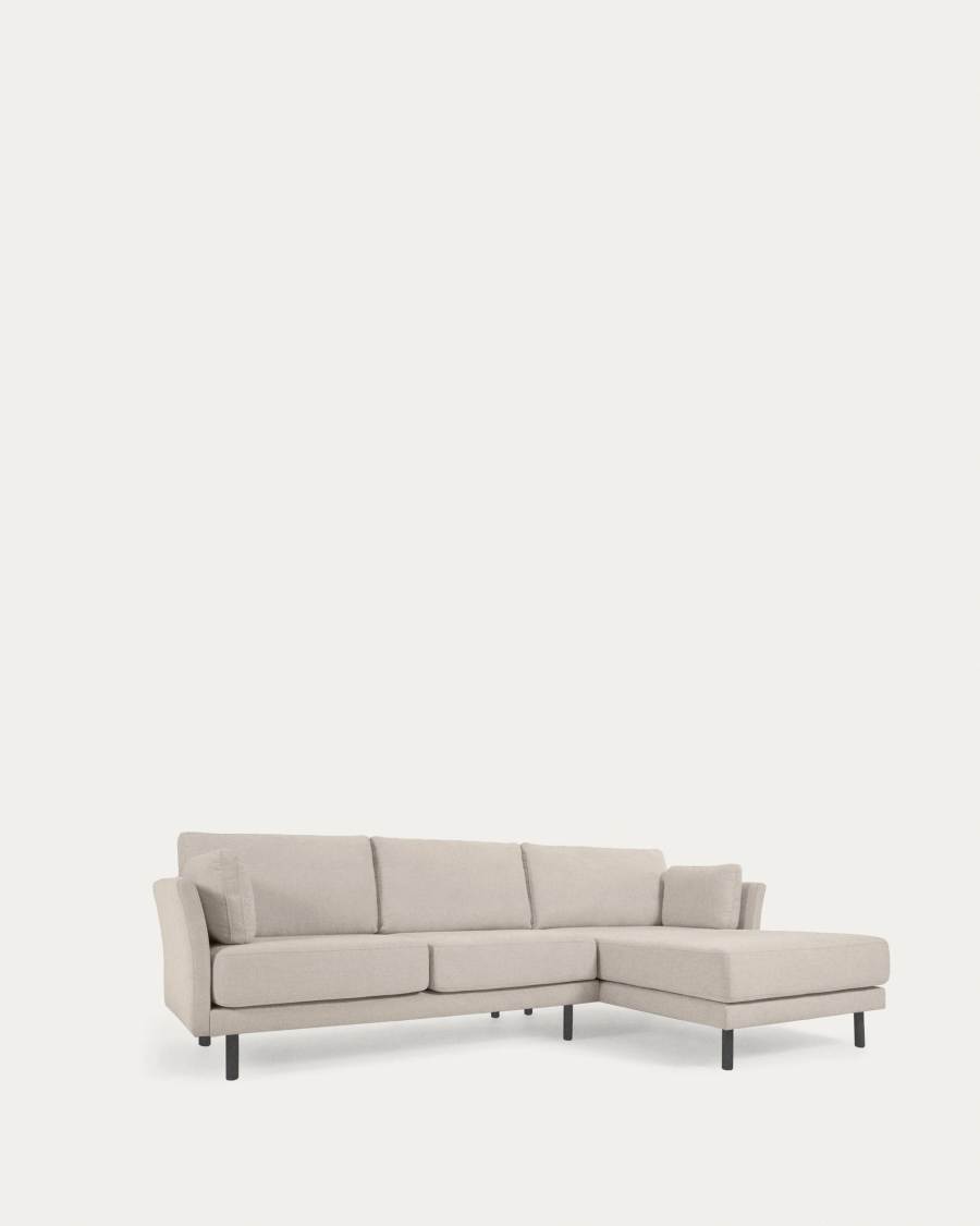 Gilma beige 3-zitsbank met links/rechts chaise longue met zwarte poten 261 cm
