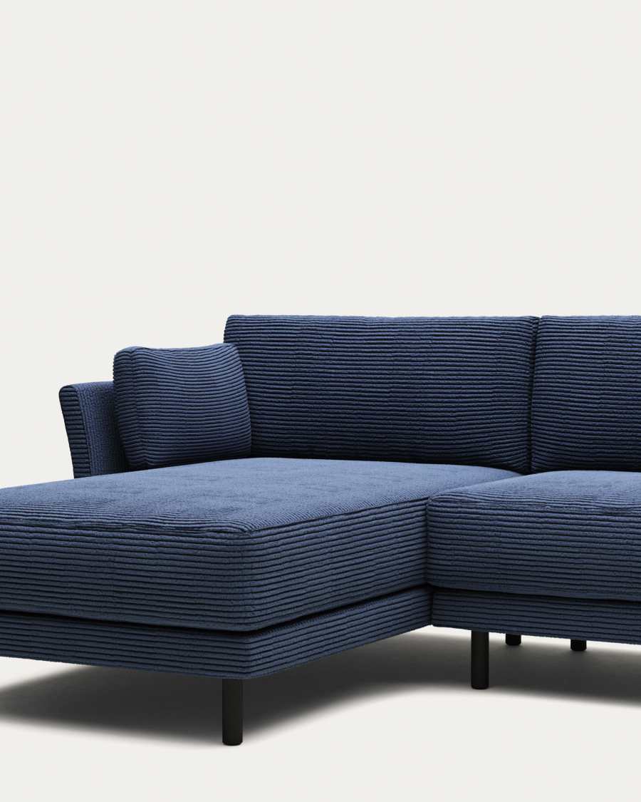 Gilma 3 seater sofa, right/left chaise in blue wide seam corduroy, black legs, 260cm FR