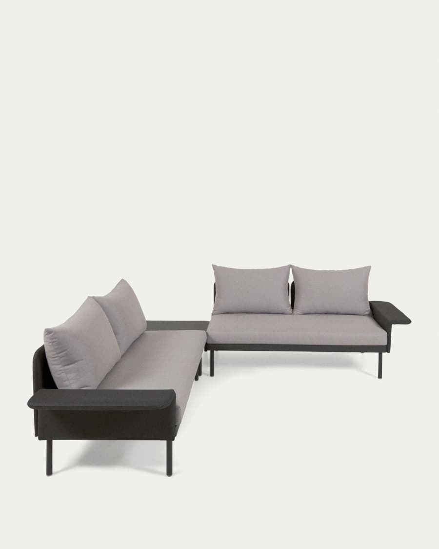 Zaltana outdoor corner sofa and table set in matt dark grey aluminium, 164 cm