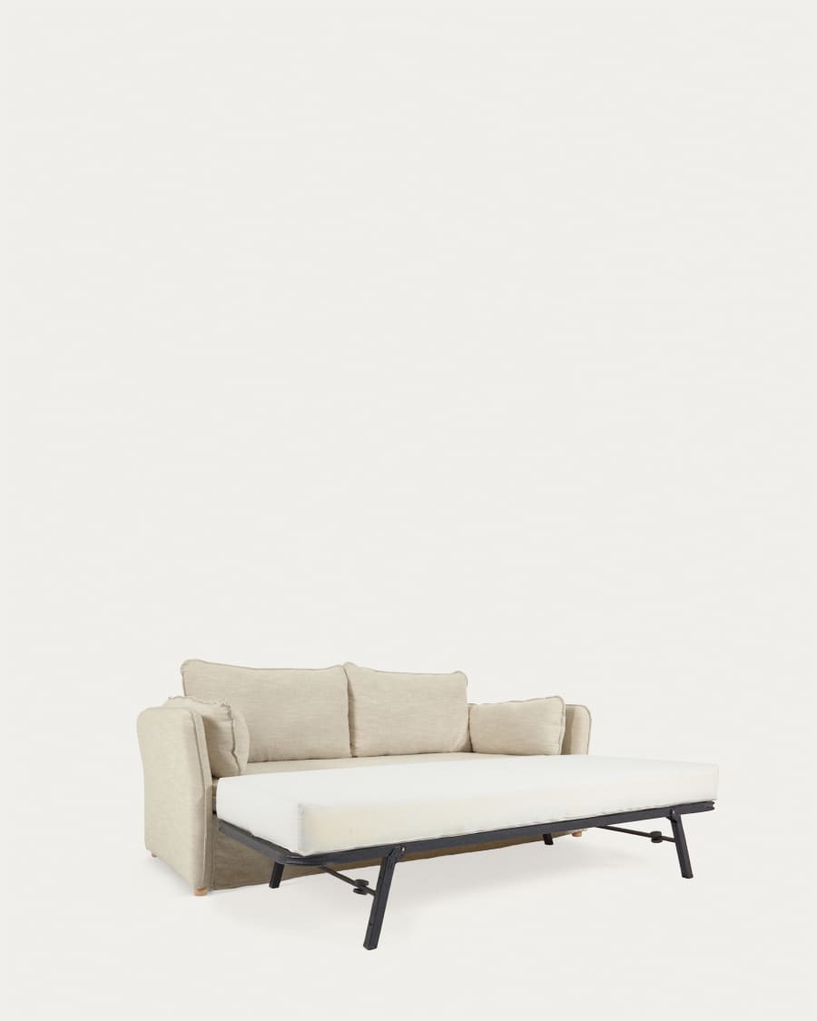 Tanit Schlafsofa weiß und Beine aus massivem Buchenholz mit natürlichem Finish 210 cm FSC Mix Credit