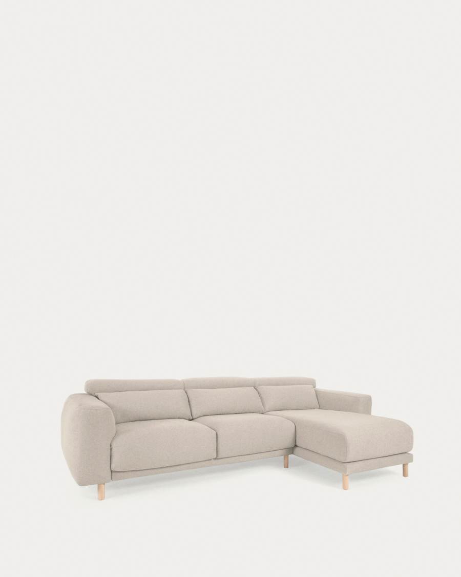 Canapé Singa 3 places avec méridienne droite, appui-tête inclinable et siège extensible blanc 296 cm