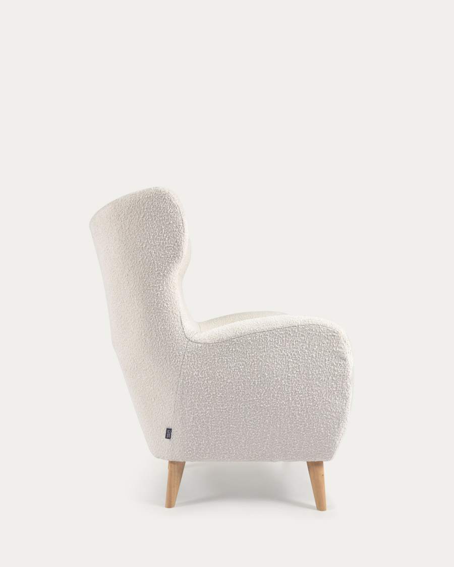 Patio Sessel mit Bouclé-Polsterung in Weiß und Beinen aus massivem Buchenholz natur FSC Mix Credit