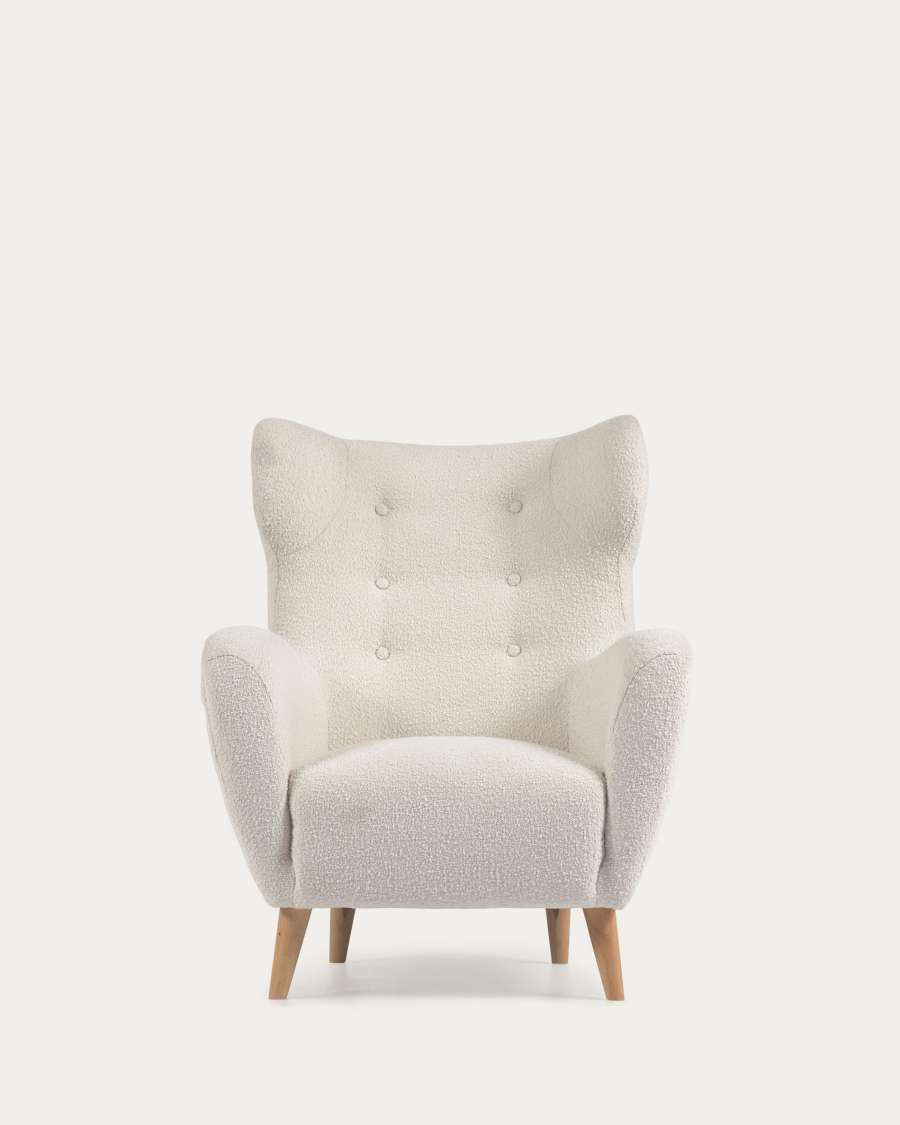 Patio Sessel mit Bouclé-Polsterung in Weiß und Beinen aus massivem Buchenholz natur FSC Mix Credit