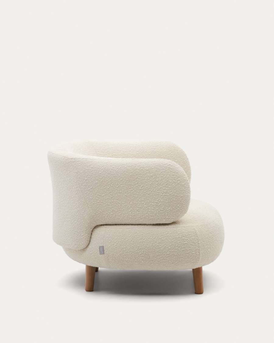Luisa armchair in white bouclé with solid beech wood legs