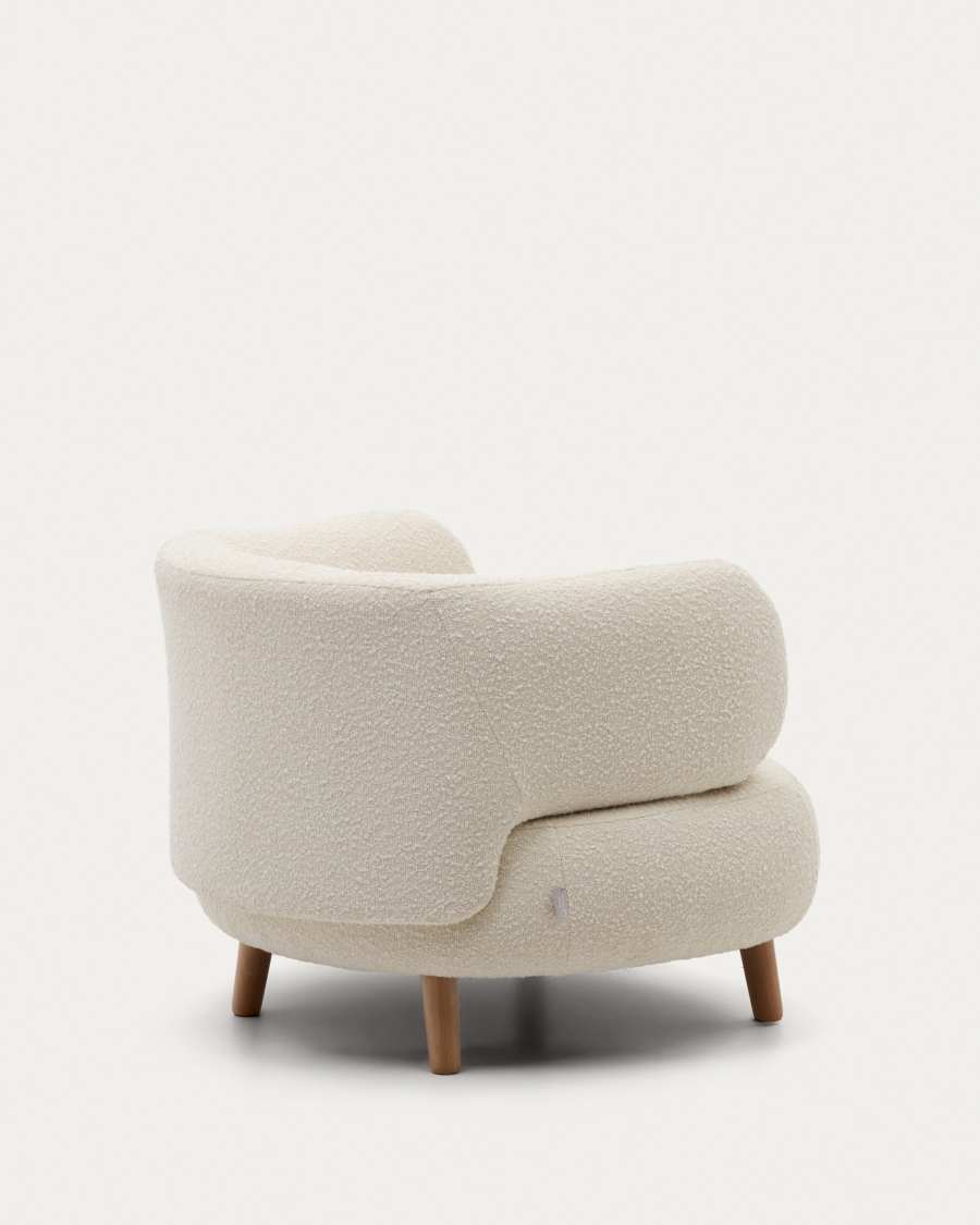 Luisa armchair in white bouclé with solid beech wood legs