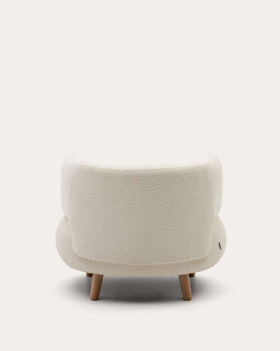 Luisa armchair in white bouclé with solid beech wood legs