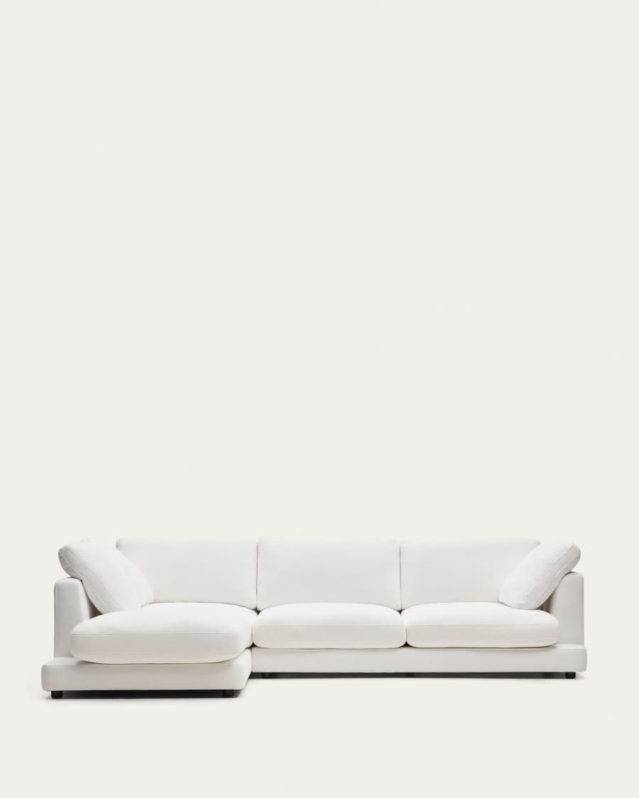 Gala 4-seater sofa with left chaise longue in white chenille FSC Mix Credit 300cm