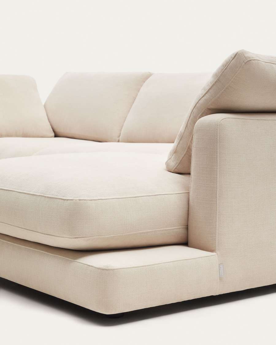 Gala 4-seater sofa with right chaise longue in beige chenille FSC Mix Credit 300cm