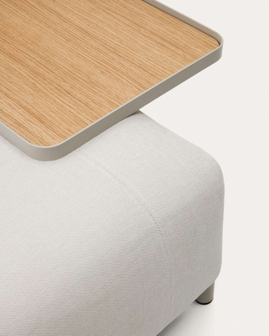 Compo-3-zitsbank van grijze chenille, groot eikenfineer blad en beige metalen structuur 232cm FSC Mix Credit